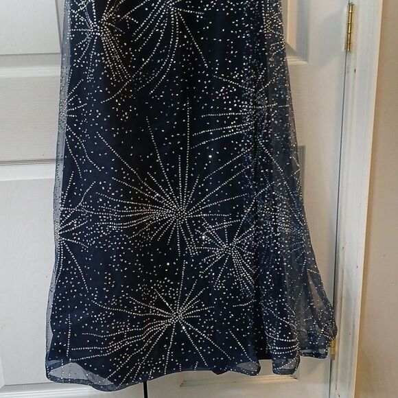 Navy Blue strapless starlight sparkle long gown prom formal evening Sz 9 NWOT - Picture 2 of 10